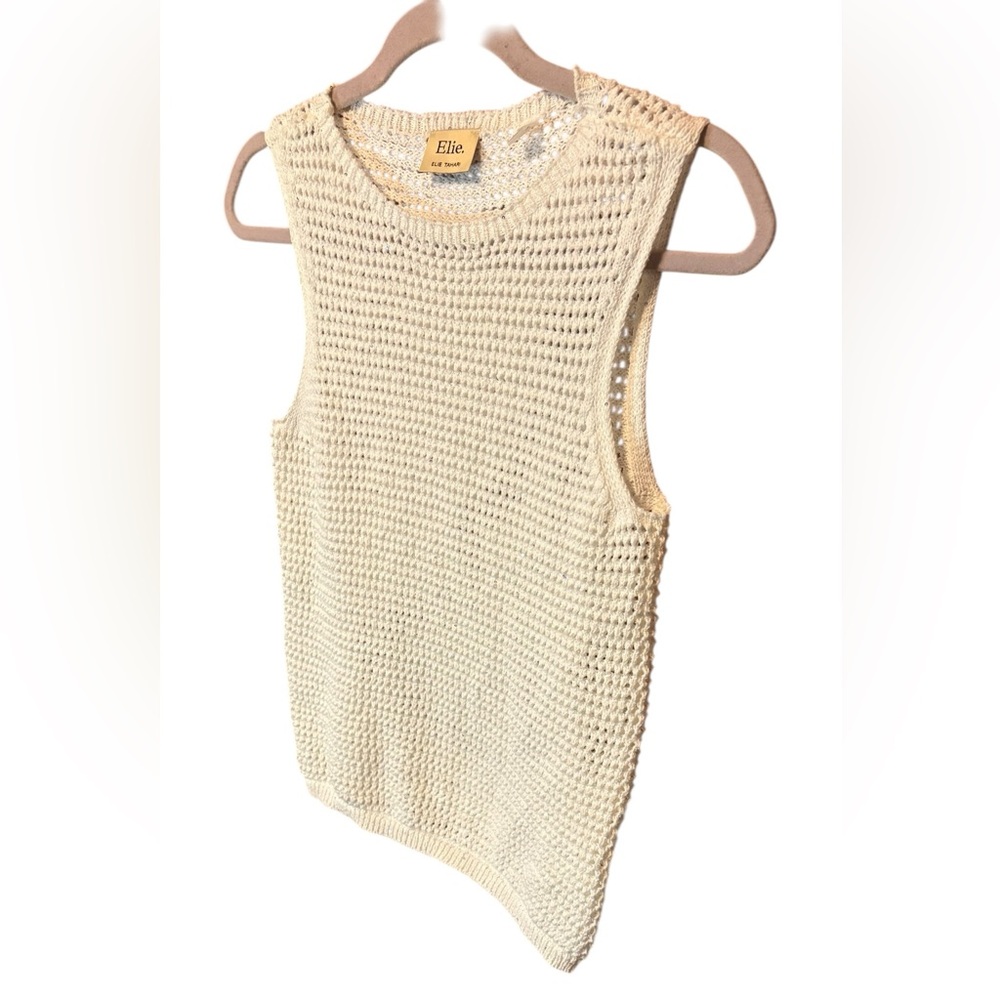 Elie Tahari White Crochet Sleeveless Sweater Small Sequin Knit Summer Top - Picture 6 of 7